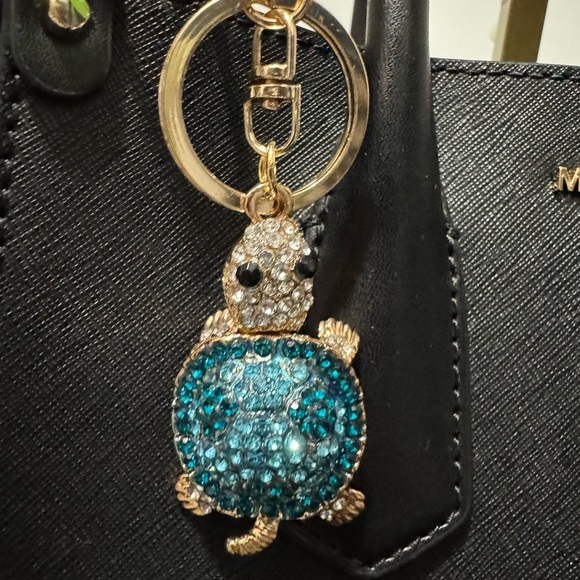 None Accessories - Gold and Blue Turtle Rhinestone Bag Charm